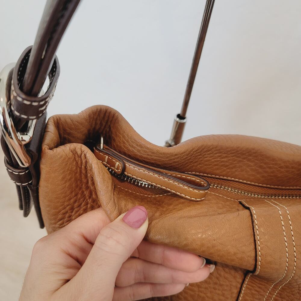 Coach Pebbled Leather Shoulder Bag Brown Tan Hobo Purse Adjustable Strap - Picture 5 of 11
